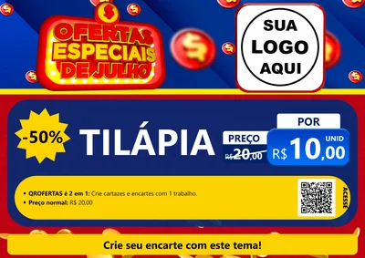 Modelo de Cartaz para Cartaz A4 Horizontal com o tema Ofertas Especiais de Julho para Peixaria