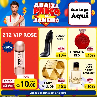 Modelo de Rede Social para Feed Facebook com o tema Abaixa Preço em Janeiro para Perfumes