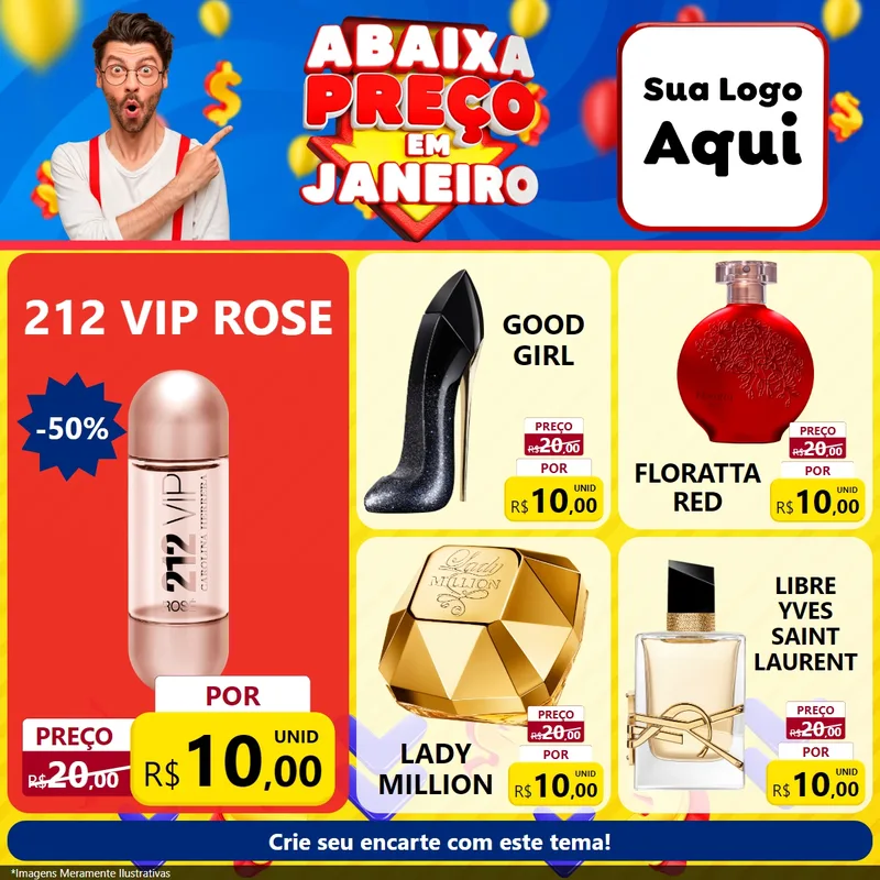 Modelo de Rede Social para Feed Facebook com o tema Abaixa Preço em Janeiro para Perfumes