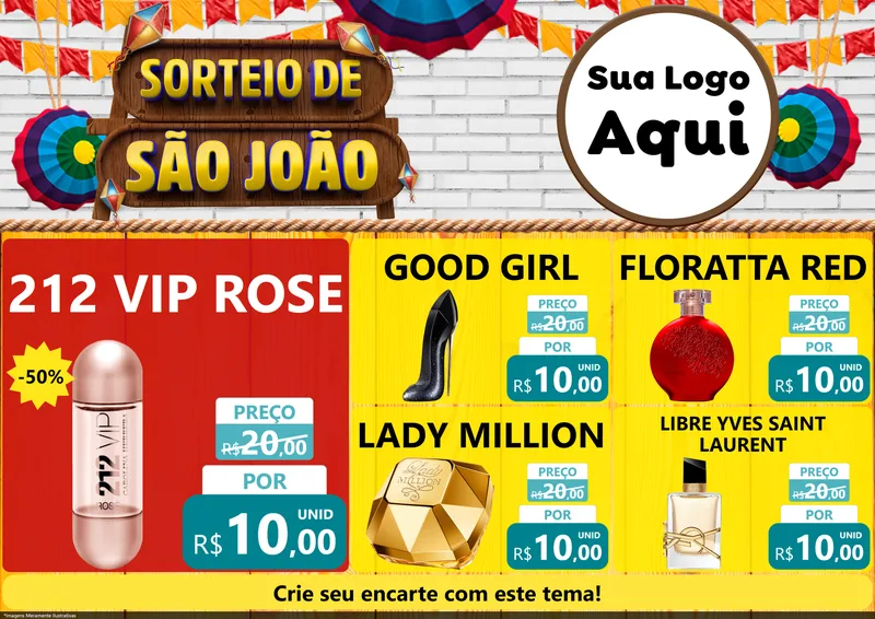 Modelo de Encarte para Encarte A4 Horizontal com o tema Sorteio de São João para Perfumes