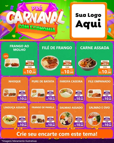 Modelo de Rede Social para Feed Instagram com o tema Pré-Carnaval Com Economia para Restaurante