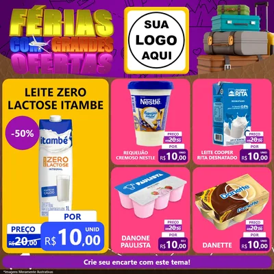 Modelo de Rede Social para Feed Facebook com o tema Férias com Grandes Ofertas para Frios e Laticínios