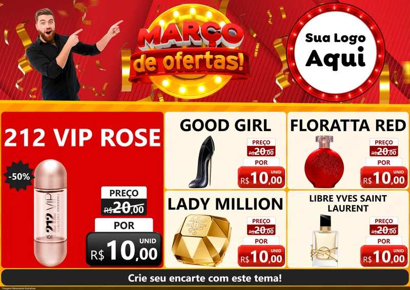 Modelo de Encarte para Encarte A4 Horizontal com o tema Março de Ofertas! para Perfumes
