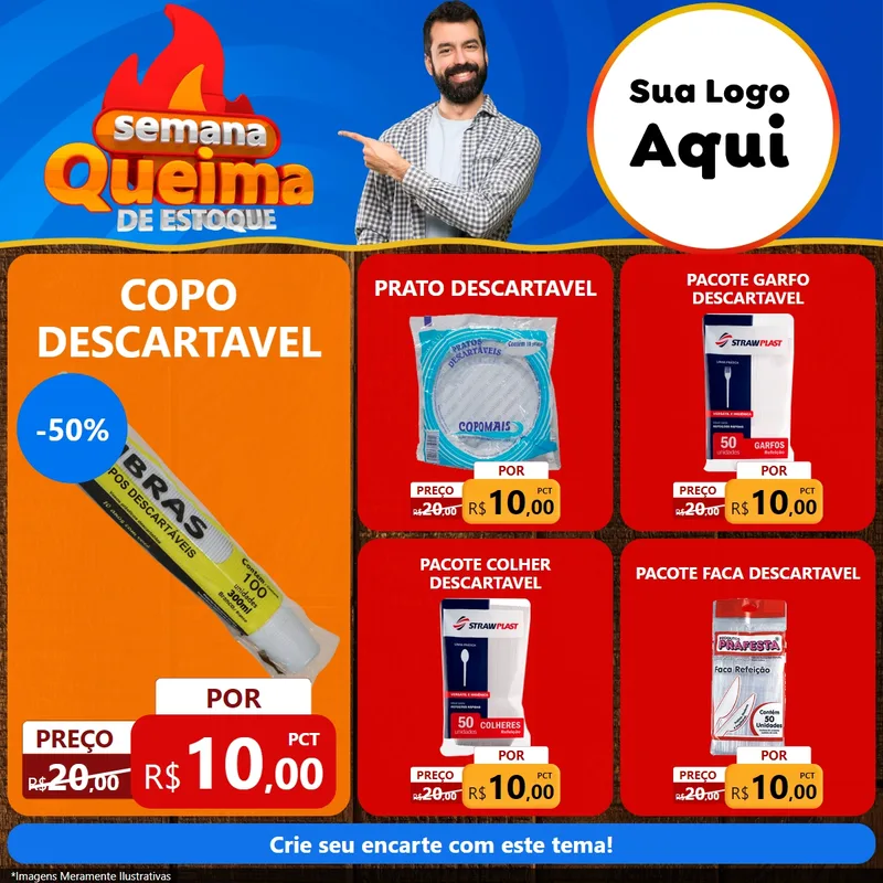 Modelo de Rede Social para Feed Facebook com o tema Semana Queima de Estoque para Embalagens