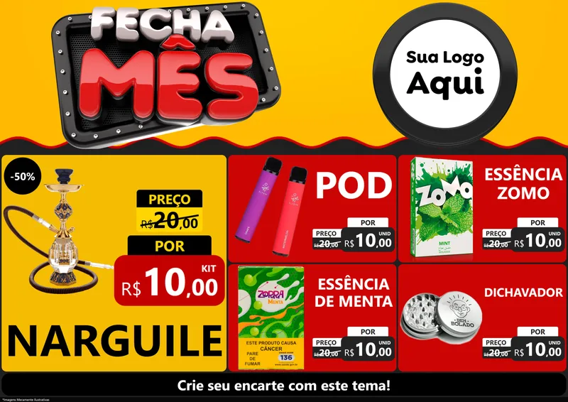 Modelo de Encarte para Encarte A4 Horizontal com o tema Fecha Mês para Tabacaria