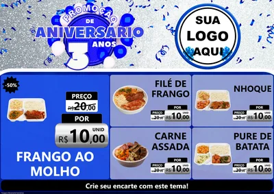 Modelo de Encarte para Encarte A4 Horizontal com o tema Promoção de Aniversário - 3 Anos para Restaurante