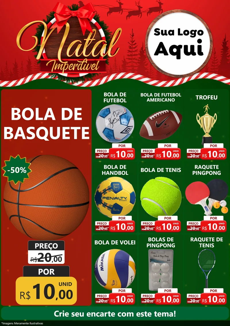 Modelo de Encarte para Encarte A4 Vertical com o tema Natal Imperdível para Artigos Esportivos
