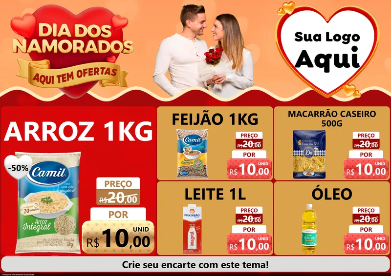 Modelo de Encarte para Encarte A4 Horizontal com o tema Dia dos Namorados - Aqui Tem Ofertas para Supermercado