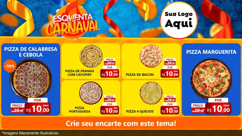 Modelo de TV para TV Horizontal com o tema Esquenta de Carnaval para Pizzaria