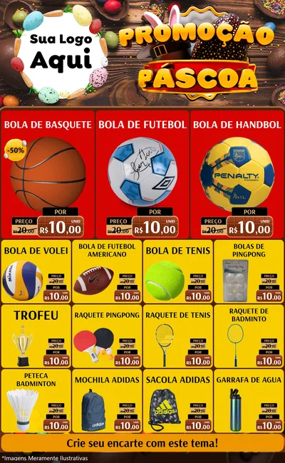 Modelo de Encarte para Encarte Grande com o tema Promoção Páscoa para Artigos Esportivos