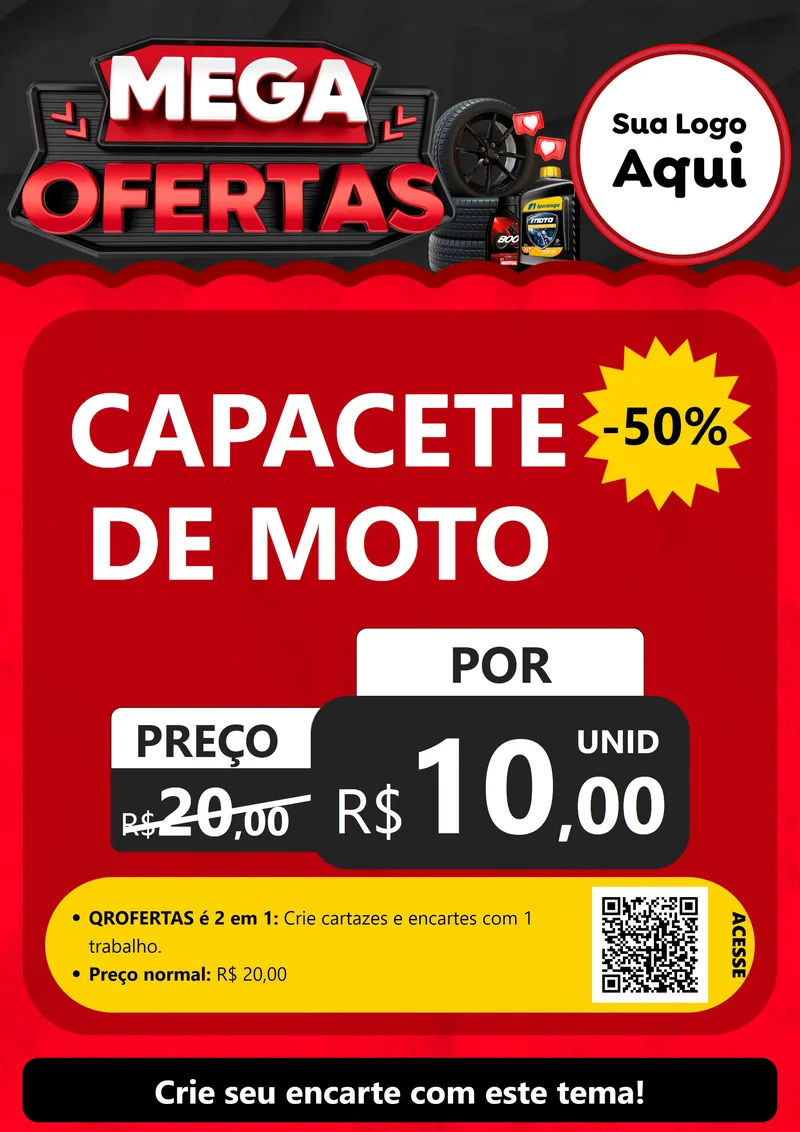 Modelo de Cartaz para Cartaz A4 Vertical com o tema Mega Ofertas - Motopeças para Moto peças