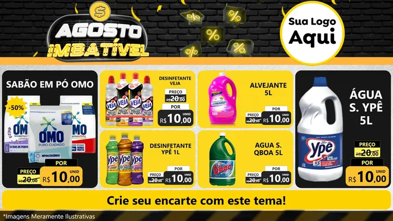 Modelo de TV para TV Horizontal com o tema Agosto Imbatível para Produtos de Limpeza