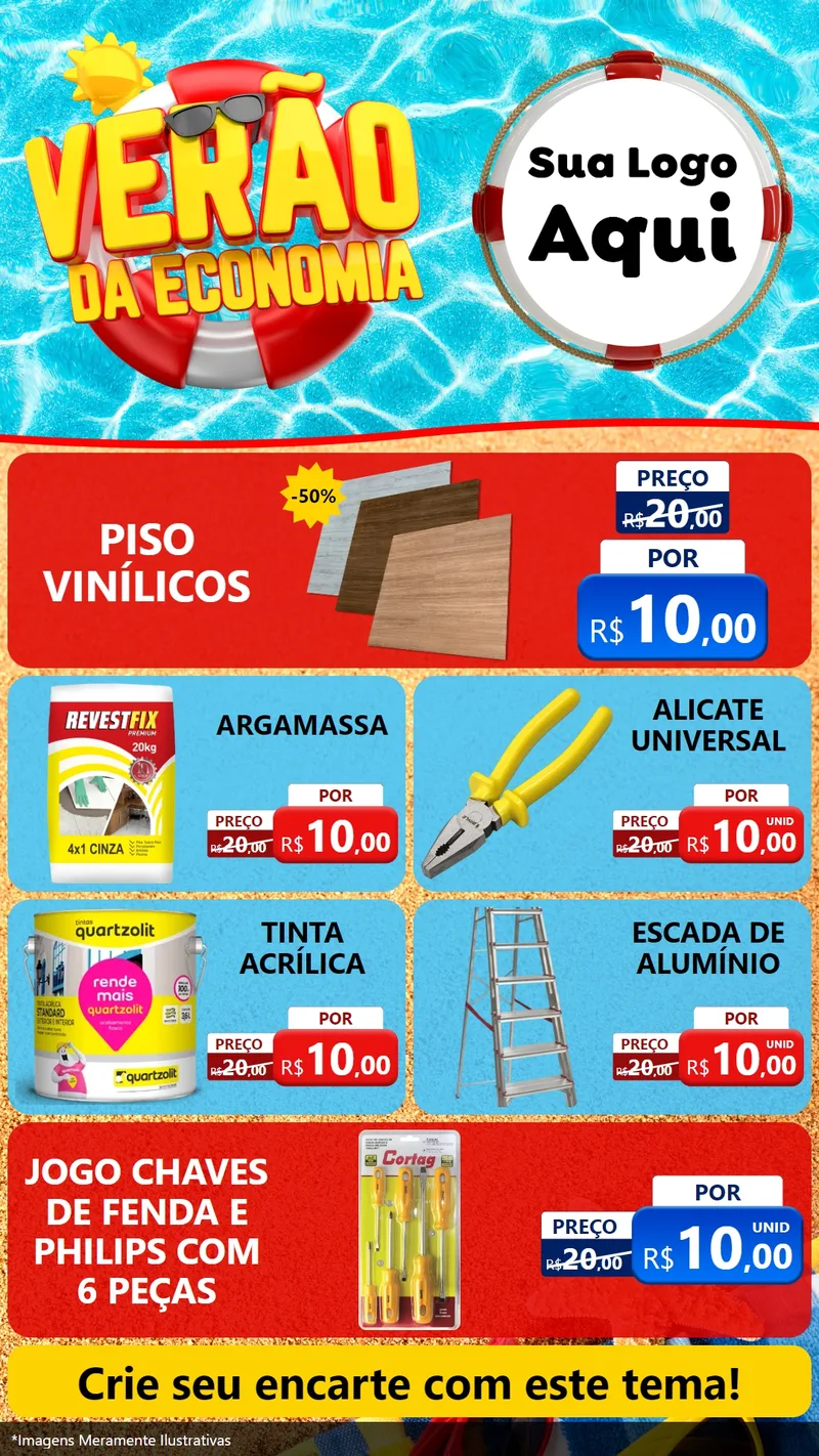 Modelo de TV para TV Vertical com o tema Verão da Economia para Material para Construção