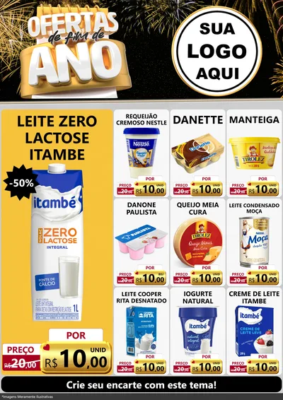 Modelo de Encarte para Encarte A4 Vertical com o tema Ofertas de Fim de Ano para Frios e Laticínios
