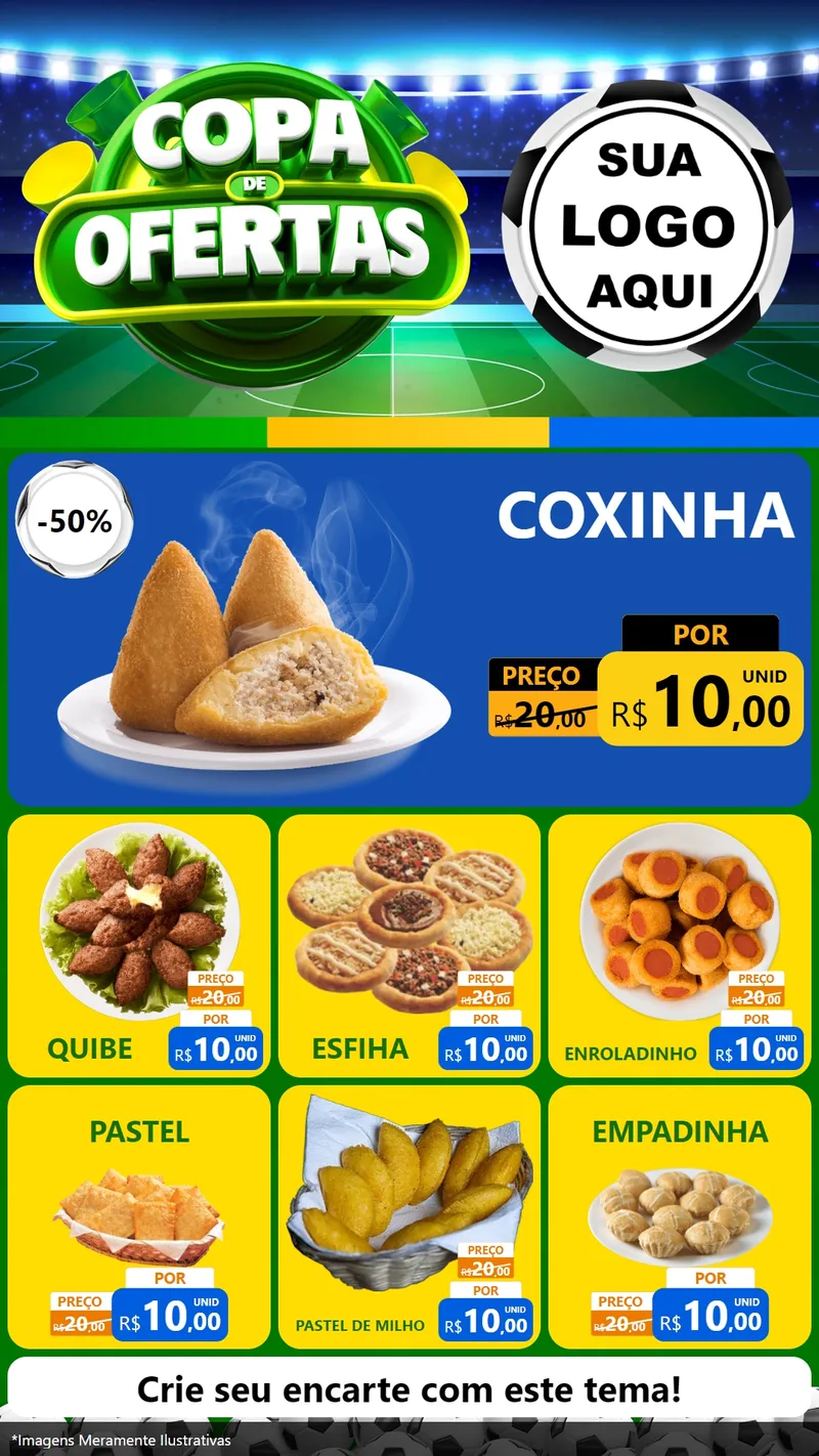Modelo de Rede Social para Stories com o tema Copa de Ofertas para Salgadaria
