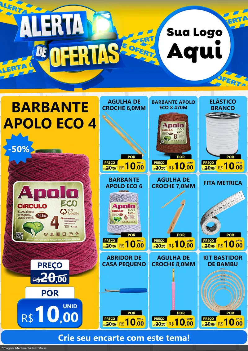 Modelo de Encarte para Encarte A4 Vertical com o tema Alerta de Ofertas para Armarinho e Aviamentos