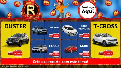 Modelo de TV para TV Horizontal com o tema Dia R - O Dia Mais Barato Do Mês para Concessionaria de Carros