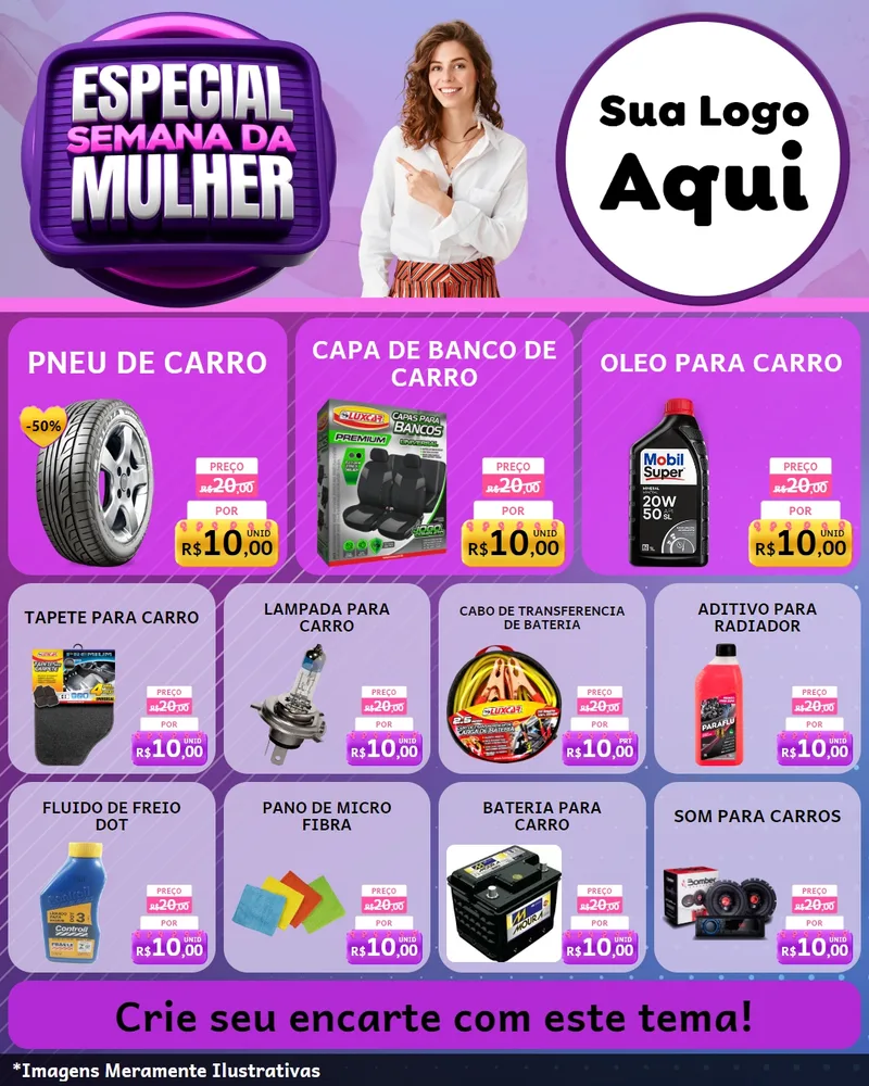 Modelo de Rede Social para Feed Instagram com o tema Especial Semana da Mulher para Auto peças
