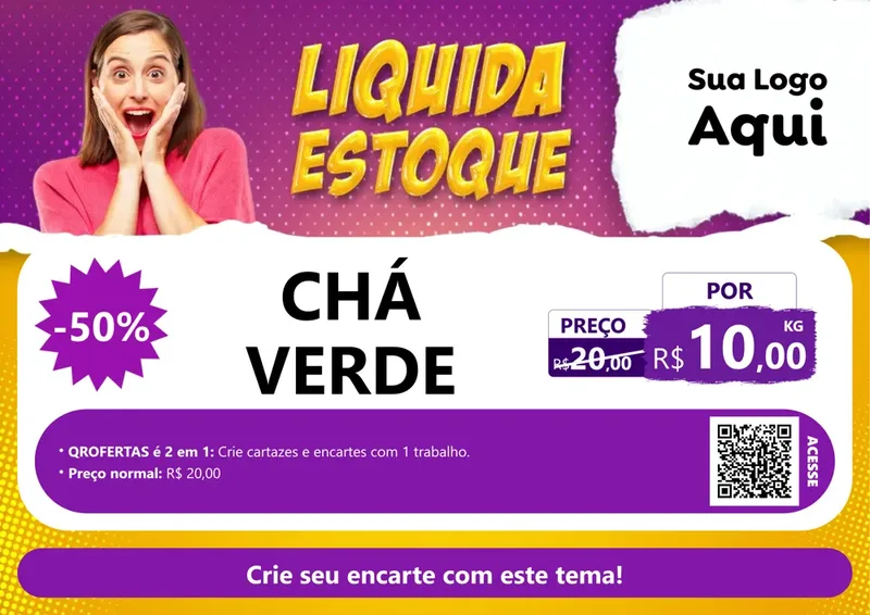 Modelo de Cartaz para Cartaz A4 Horizontal com o tema Liquida estoque para Produtos Naturais