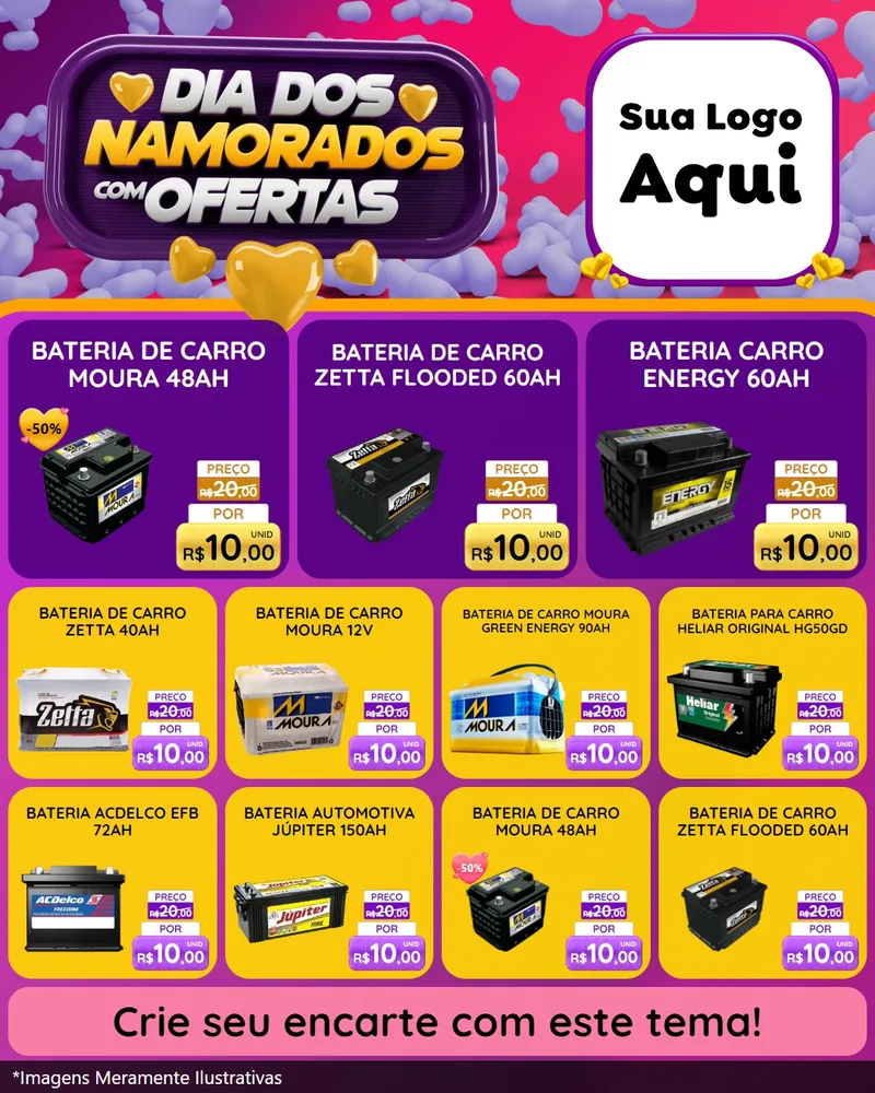 Modelo de Rede Social para Feed Instagram com o tema Dia Dos Namorados Com Ofertas para Baterias Elétricas