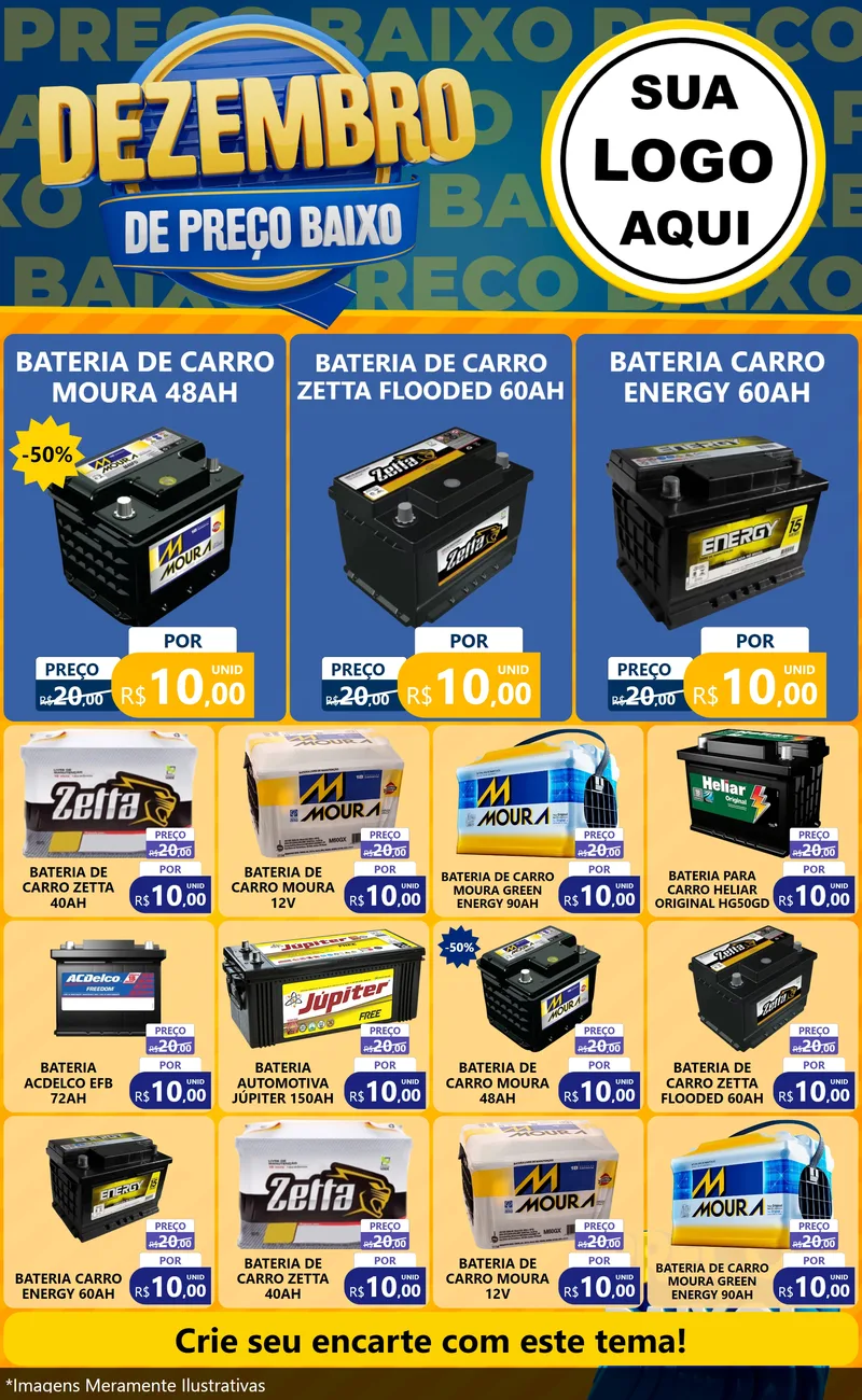 Modelo de Encarte para Encarte Grande com o tema Dezembro de Preço Baixo para Baterias Elétricas