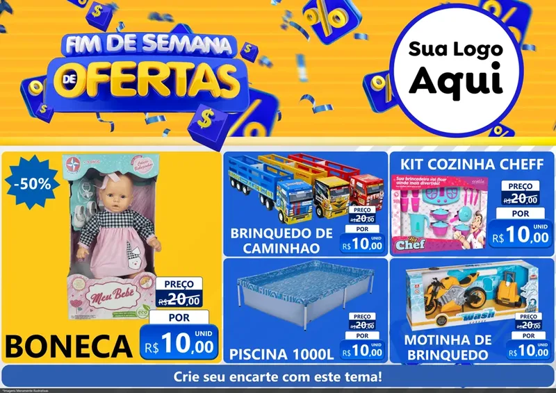 Modelo de Encarte para Encarte A4 Horizontal com o tema Fim de Semana de Ofertas para Brinquedos
