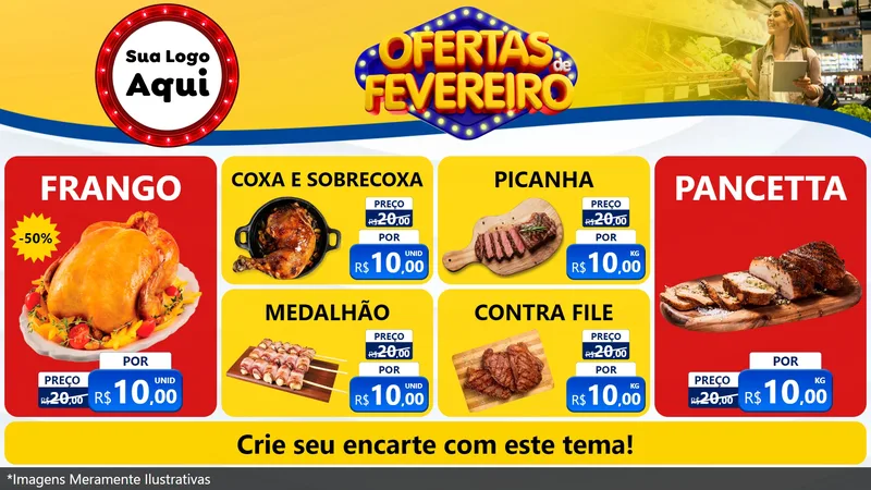Modelo de TV para TV Horizontal com o tema Ofertas de Fevereiro para Assados