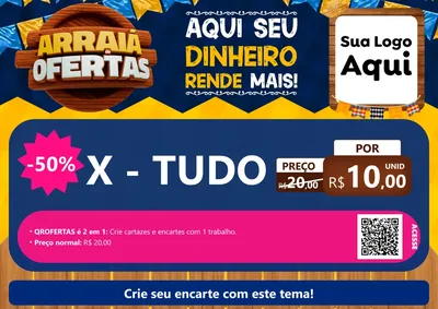 Modelo de Cartaz para Cartaz A4 Horizontal com o tema Arraiá de Ofertas - Junina para Hamburgueria