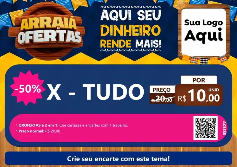 Modelo de Cartaz para Cartaz A4 Horizontal com o tema Arraiá de Ofertas - Junina para Hamburgueria