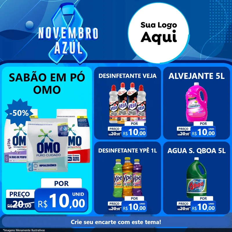 Modelo de Rede Social para Feed Facebook com o tema Novembro Azul para Produtos de Limpeza