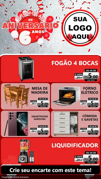 Modelo de TV para TV Vertical com o tema Promoção de Aniversário - 6 Anos para Móveis e Eletro