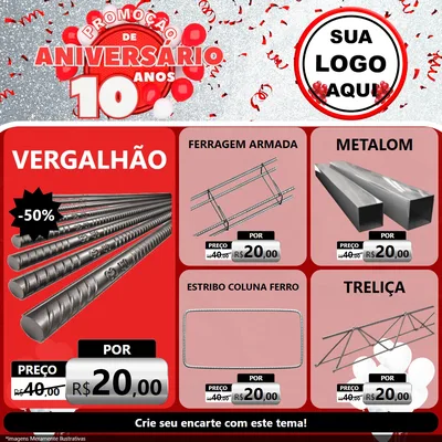 Modelo de Rede Social para Feed Facebook com o tema Promoção de Aniversário - 10 Anos para Ferragens