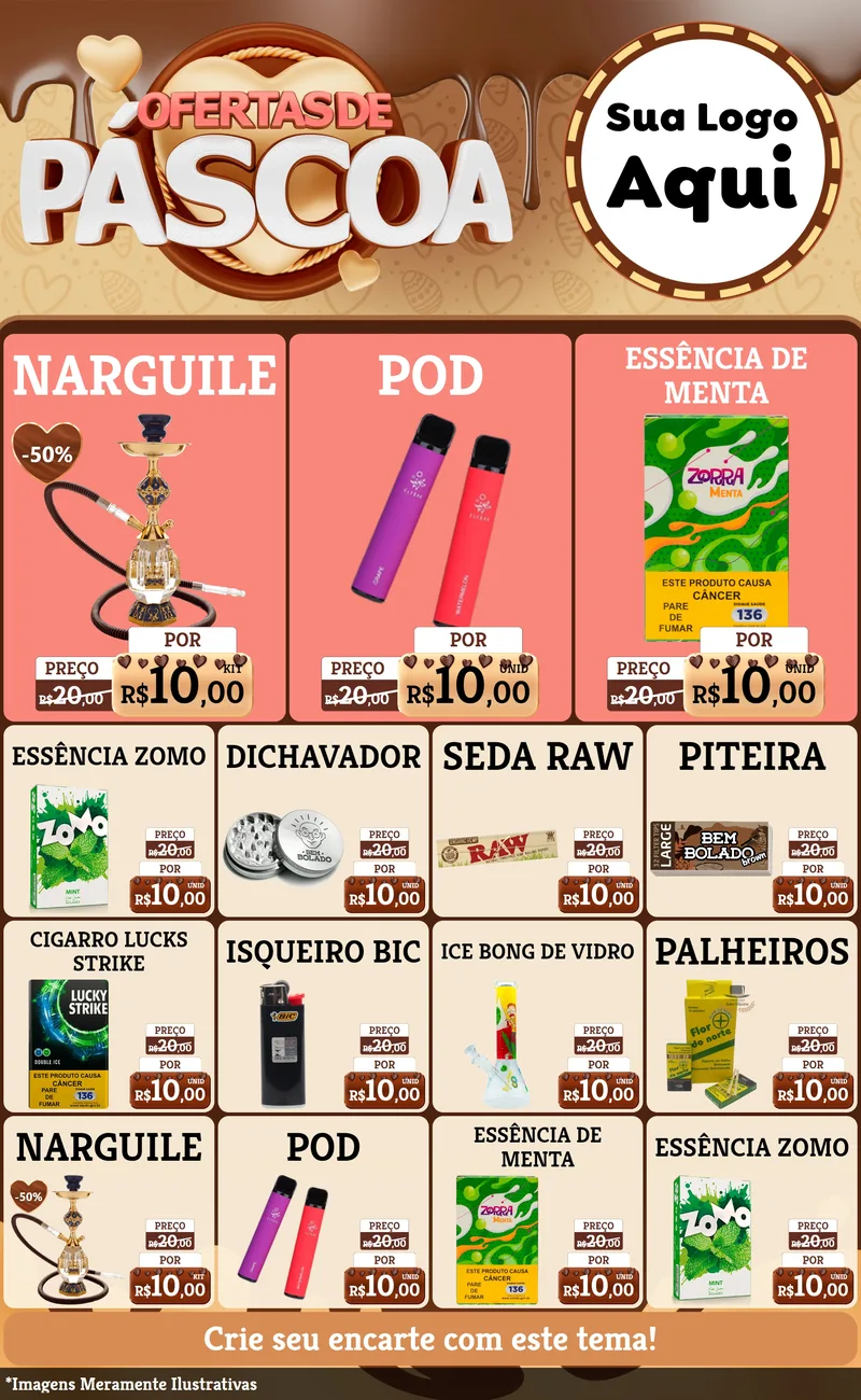 Modelo de Encarte para Encarte Grande com o tema Ofertas de Páscoa para Tabacaria