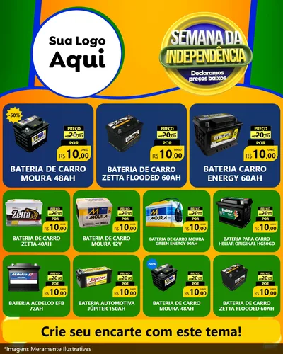 Modelo de Rede Social para Feed Instagram com o tema Semana da Independência Declaramos Preços Baixos para Baterias Elétricas