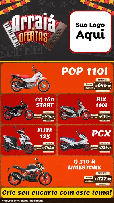 Modelo de TV para TV Vertical com o tema Arraiá de Ofertas - Junina para Concessionaria de Motos