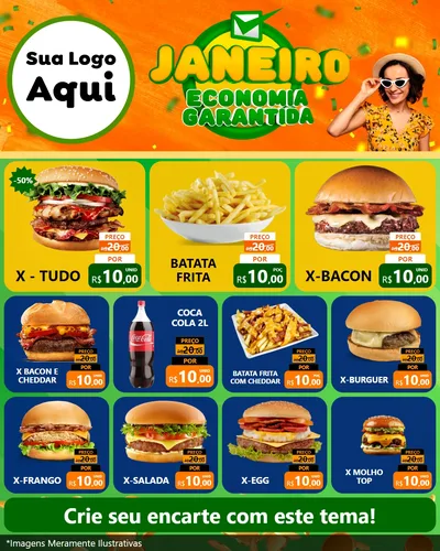 Modelo de Rede Social para Feed Instagram com o tema Janeiro - Economia Garantida para Hamburgueria