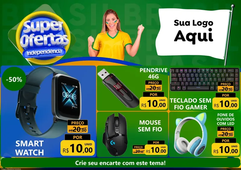 Modelo de Encarte para Encarte A4 Horizontal com o tema Super Ofertas de Independência para Informática
