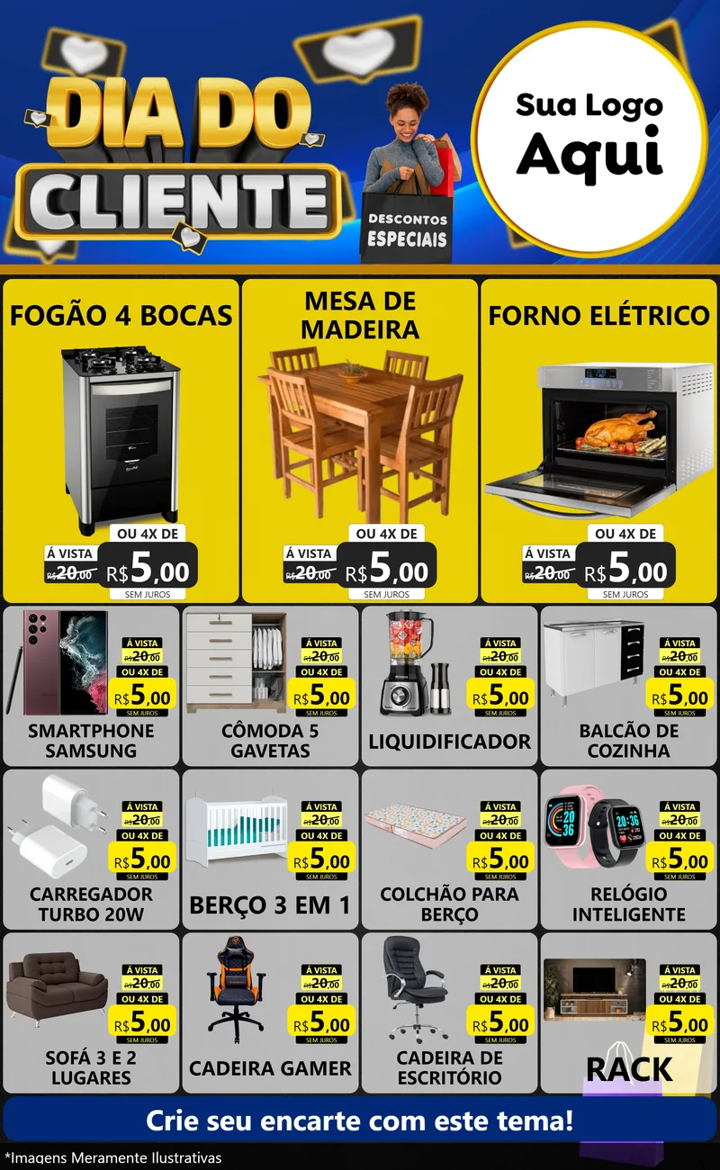 Modelo de Encarte para Encarte Grande com o tema Dia Do Cliente para Móveis e Eletro
