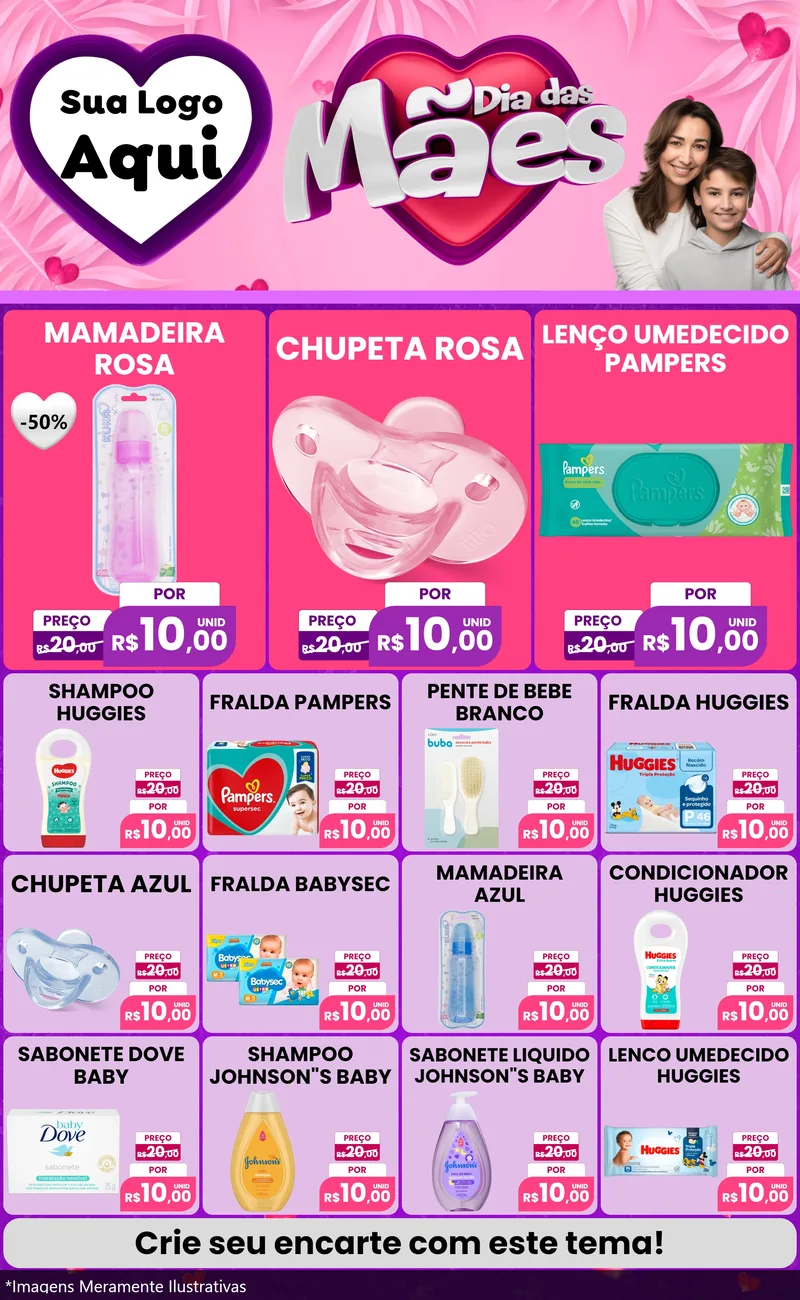 Modelo de Encarte para Encarte Grande com o tema Dia das Mães para Bebês