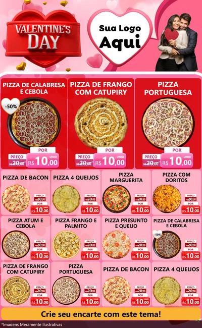 Modelo de Encarte para Encarte Grande com o tema Valentine's Day para Pizzaria