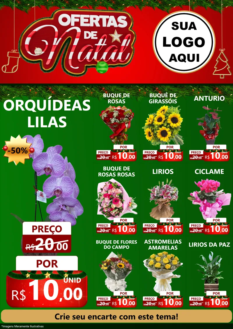 Modelo de Encarte para Encarte A4 Vertical com o tema Ofertas de Natal para Floricultura e jardim