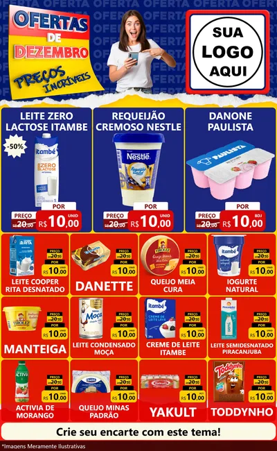 Modelo de Encarte para Encarte Grande com o tema Ofertas de Dezembro - Preços Incríveis para Frios e Laticínios