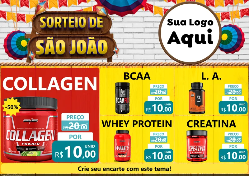 Modelo de Encarte para Encarte A4 Horizontal com o tema Sorteio de São João para Suplementos alimentares