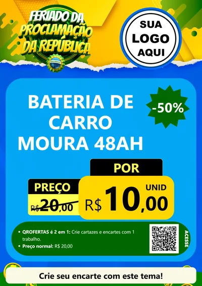 Modelo de Cartaz para Cartaz A4 Vertical com o tema Feriado da Proclamação da República para Baterias Elétricas