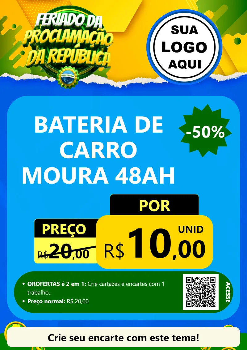 Modelo de Cartaz para Cartaz A4 Vertical com o tema Feriado da Proclamação da República para Baterias Elétricas