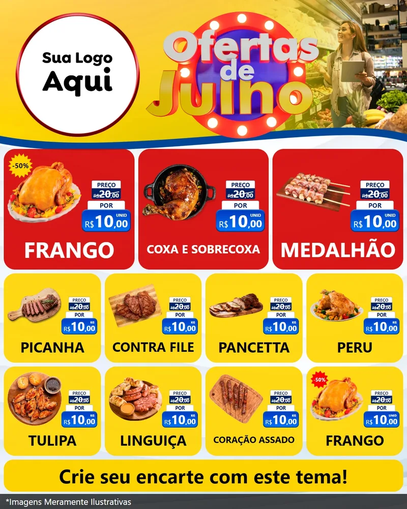 Modelo de Rede Social para Feed Instagram com o tema Ofertas de Julho para Assados