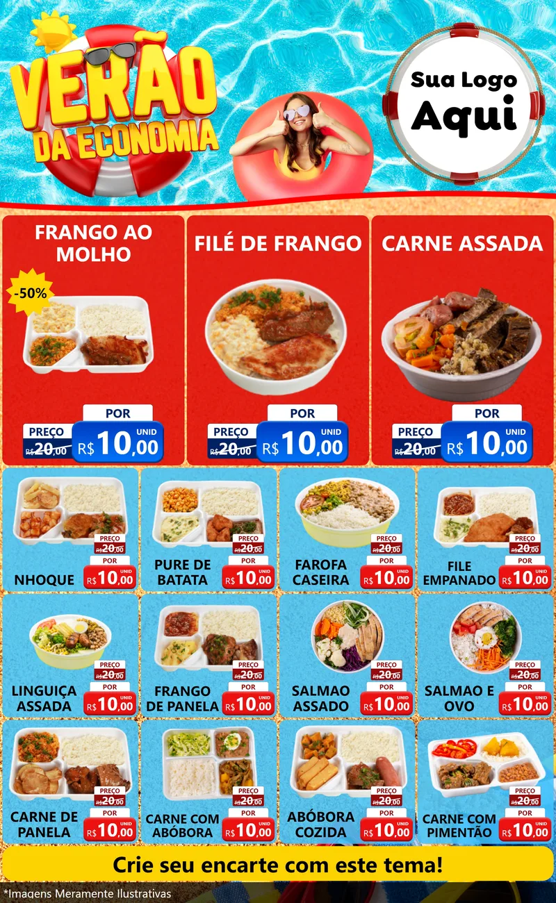 Modelo de Encarte para Encarte Grande com o tema Verão da Economia para Restaurante