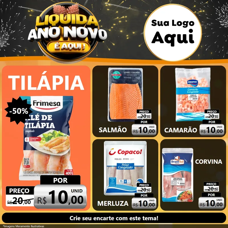 Modelo de Rede Social para Feed Facebook com o tema Liquida Ano Novo É Aqui! para Peixaria