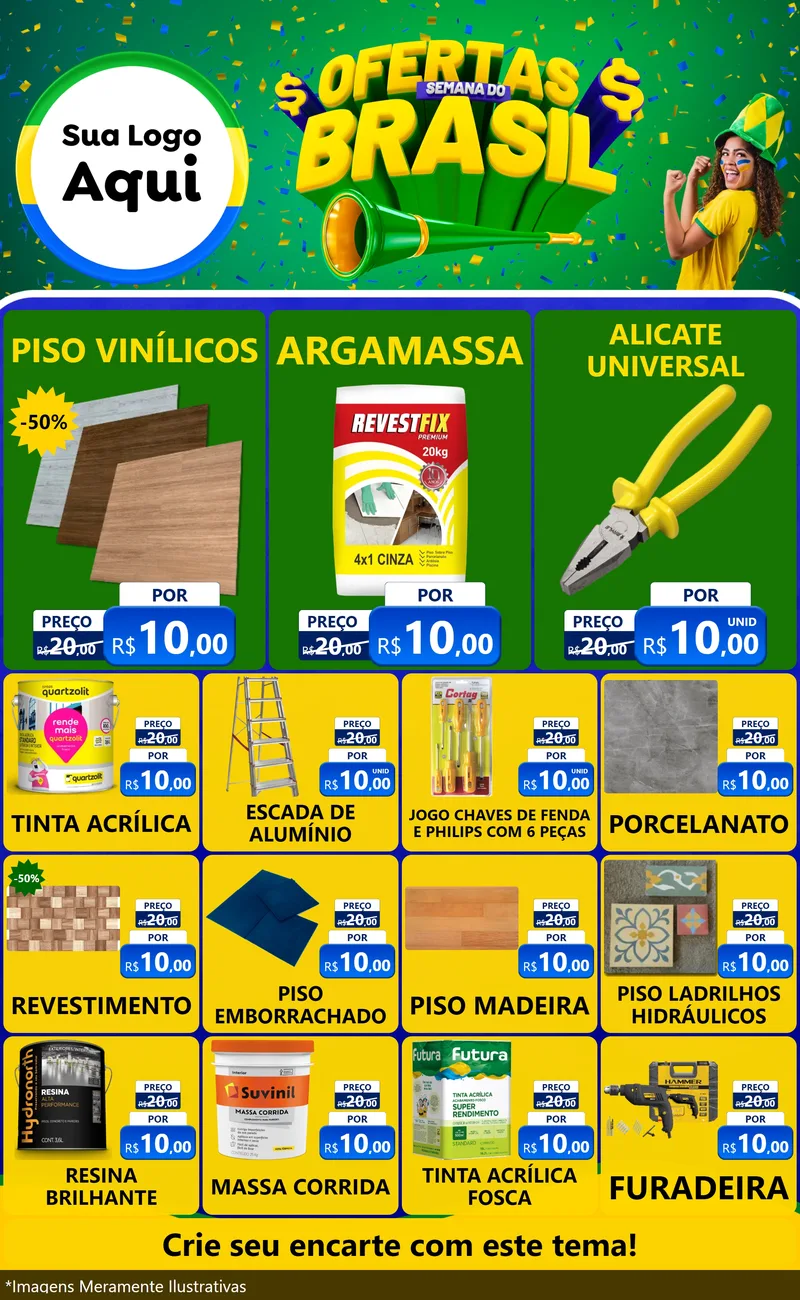 Modelo de Encarte para Encarte Grande com o tema Ofertas Semana do Brasil para Material para Construção