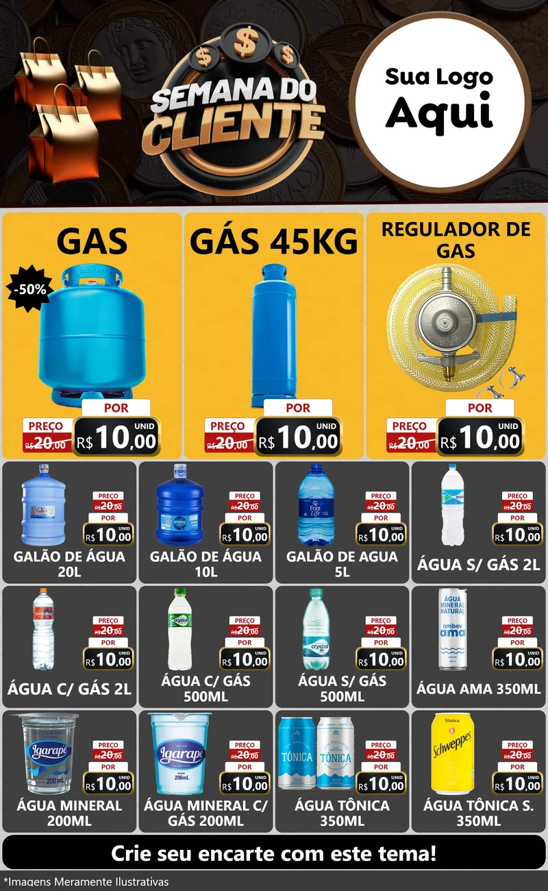 Modelo de Encarte para Encarte Grande com o tema Semana do Cliente para Água e gás